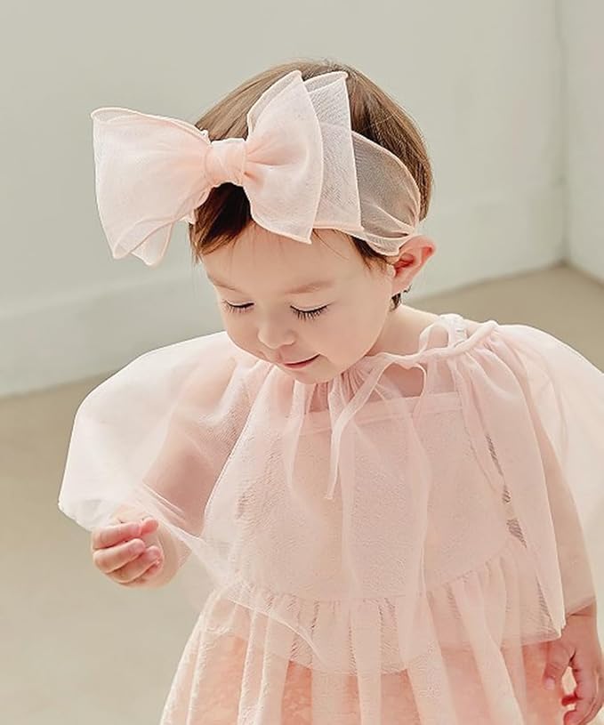 Baby Girls Lace Bow Headband Cute Chiffon Bow-Knot Toddler Hairband Elastic Soft Lace Infants Birthday Party Hair Accessories (Pink-5, One size)