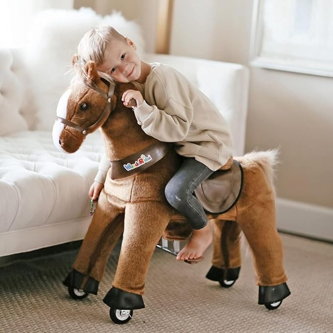 WondeRides Ride on Horse Pony Cycle Brown Toy Size 4 for Kids Age 4-9, 36 Inch Height Riding Horse Plush Rocking Mechanical Walking Animal No Battery or Electricity for Boys Girls M445