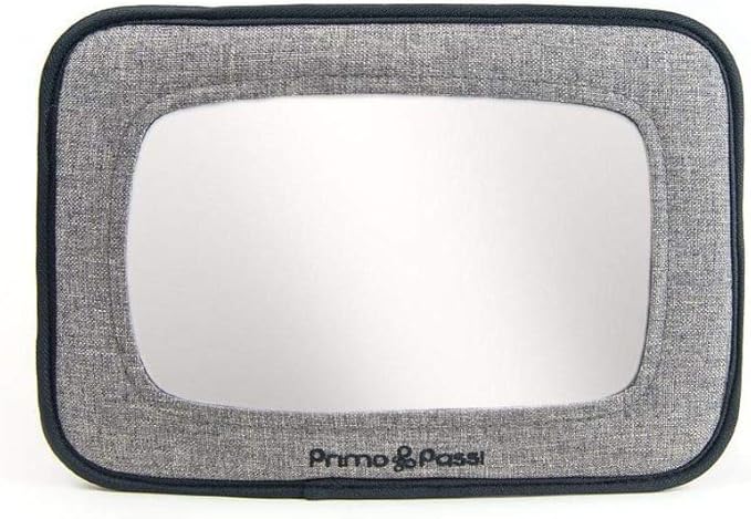 Primo Passi Baby Car Mirror for Rear Facing Infant Car Seat – Backseat Safety Mirror with Wide Crystal Clear View, Shatterproof Acrylic, Adjustable Headrest Mount (Black Melange)