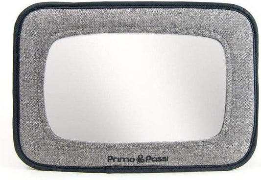 Primo Passi Baby Car Mirror for Rear Facing Infant Car Seat – Backseat Safety Mirror with Wide Crystal Clear View, Shatterproof Acrylic, Adjustable Headrest Mount (Black Melange)