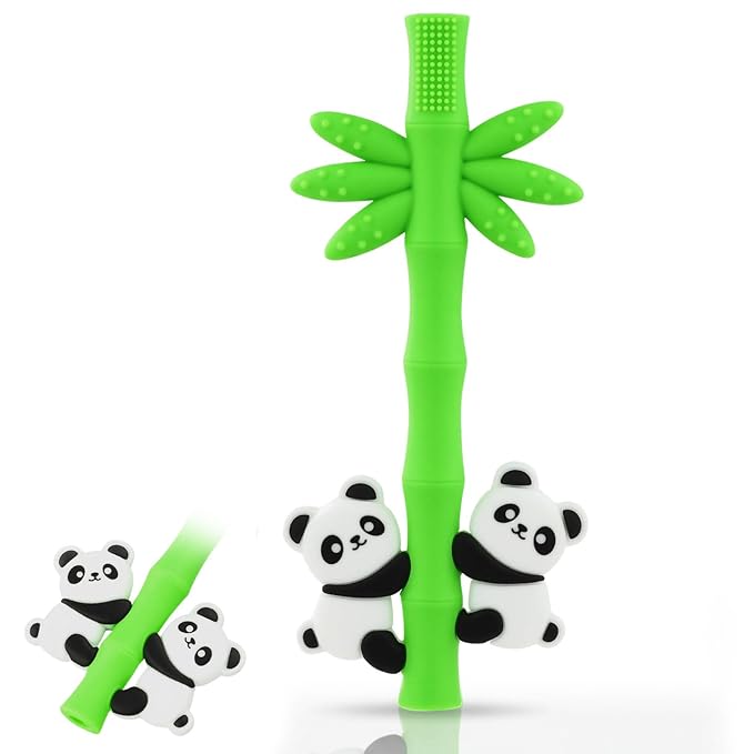 Baby Teether Toy Chew Toys Silicone Panda Bamboo Teething Toy for Baby 3-24 Months, Hollow Tube Teethers for Sucking Needs, Teething Relief for Infants, BPA Free