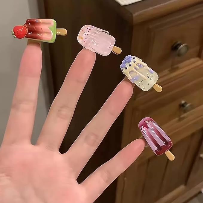 5 Pairs(10 Pcs) Super Cute Lovely Summer Realistic Mini Icecream Hairpin Ice Sucker Hair Clips Hair Decoration Women Girls Salon Hairstyle Hairdressing Grip -Icecream