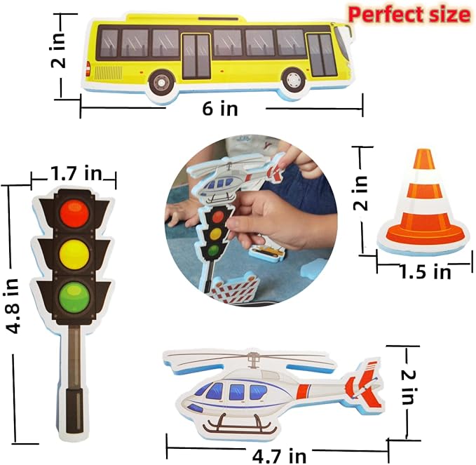 Foam Bath Toys for Toddlers- 29 Piece Vehicles Bath Stickers with Storage Bag Educational Floating Bathtub Traffic Preschool Non-Toxic Fun Bathing for Baby Girls Boys Toddler Kids