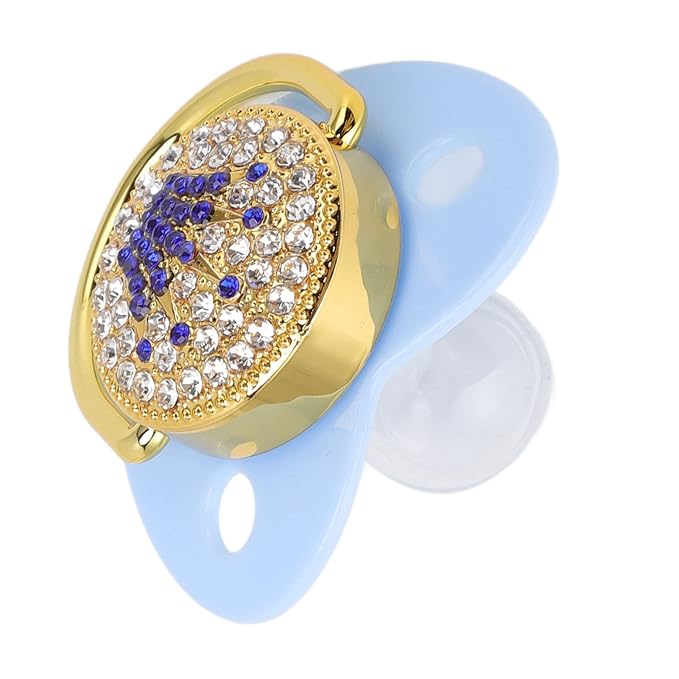 Baby Pacifier Symmetrical One Piece Design Nipple Shape Helps Promote Oral Development Ultra Light Soft Bling Silicone Newborn Pacifier for 6 to 18 Months Infant (Blue)