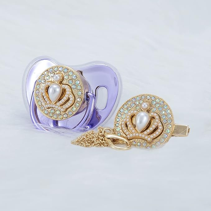 3D Bling Diamond Crown Pacifier and Clip Set Luxurious Dummy Ideal Gift for Baby Show New Born