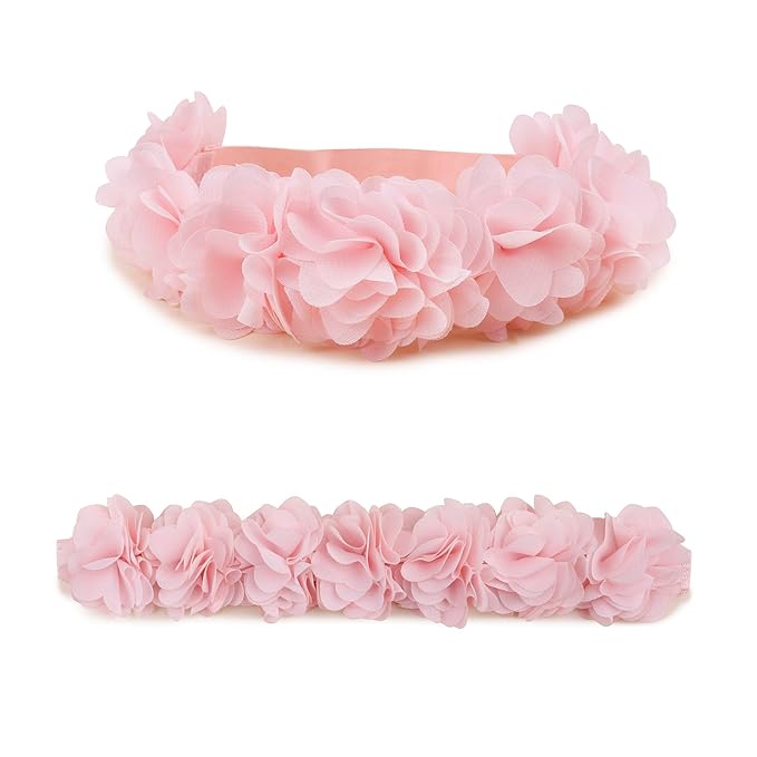 Baby Girl Flower Headbands and Bows, Stretchy Soft Nylon Floral Crown, 3pcs Handmade Hair Accessories for Newborn Infant Toddler