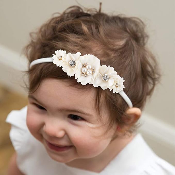 Baby Girl Flower Headband 6 PCS Elastic Hairbands Handmade Nylon Bows Headbands Chic Floral Hair Accessories Kids Gifts for Newborn Infant Toddlers