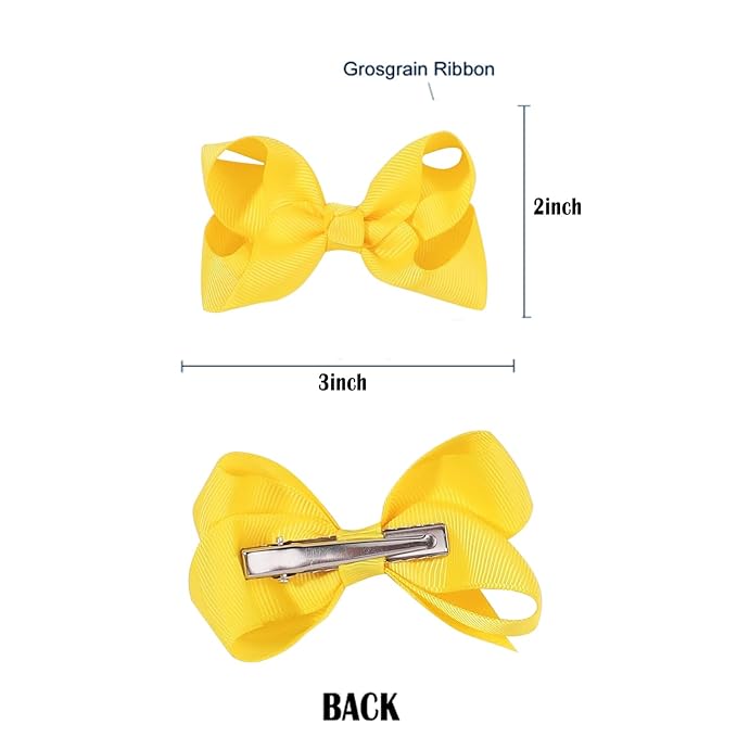 3' Hair Bows Clips for Girls & Toddlers - 6 PCS Alligator Clips Grosgrain Ribbon Solid Color Hair Accessories - Yellow