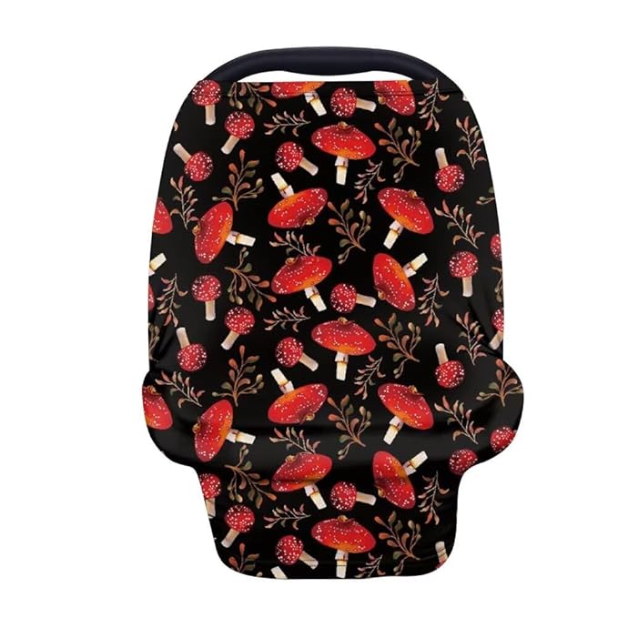 Forchrinse Red Mushroom Car Seat Canopy for Babies,Stretchy Infant Carrier Cover Mushroom Carseat Canopy Breathable Nursing Breastfeeding Cover Stroller Cover