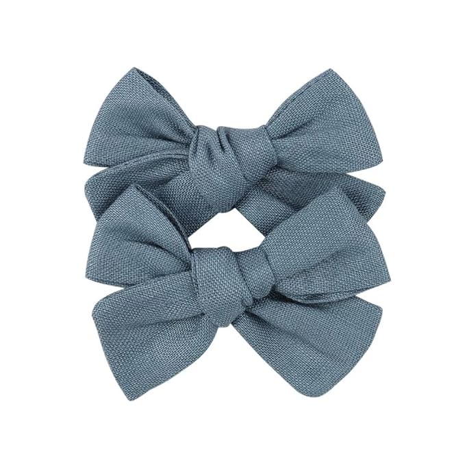 3.2'' Girls Dark Blue Linen Hair Bows Clips - Alligator Clips Hair Accessories for Little Girls, Toddlers, Kids, and Teens