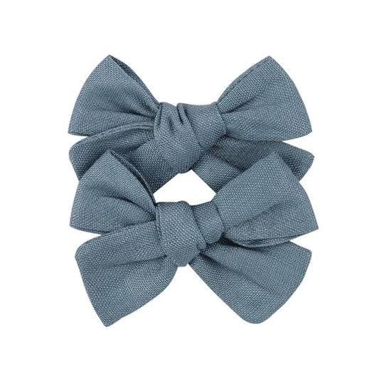 3.2'' Girls Dark Blue Linen Hair Bows Clips - Alligator Clips Hair Accessories for Little Girls, Toddlers, Kids, and Teens