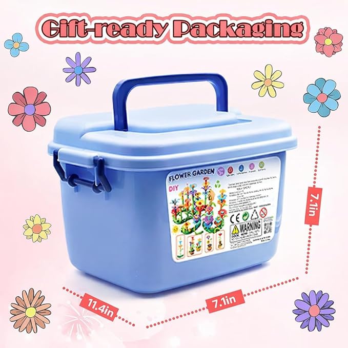 FUNZBO 138pcs Flower Garden Building Set - Easter Spring Toys for 3 4 5 6 7 Years Old Girl, Sorting & Stacking Building Block, STEM Montessori Educational Toy for Kid Toddler Birthday Gift