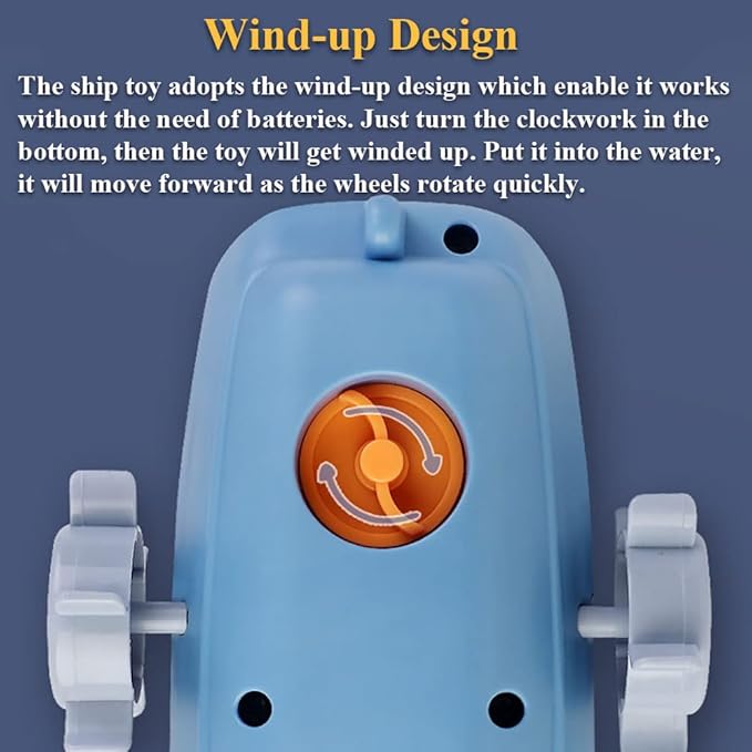 Wind-up Ship Bath Toy – Funny Wind-up Steamship Clockwork Steamboat (Blue+Red)