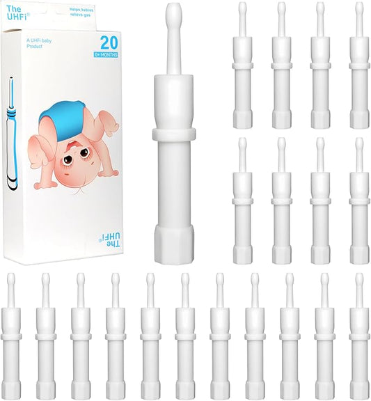 uhfi Gas and Colic Reliever for Babies, Baby Gas Colic Relief, Natural Solution for Baby Colic and Gas Relief, 100% Safe & Effective Instant Constipation Relief for Babies, 20 Count (White)