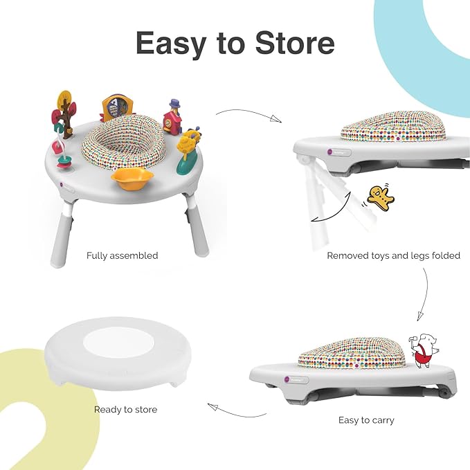 ORIBEL PortaPlay Convertible 3-in-1 Baby Activity Center & Play Table | Patented Bouncy Seat | Stable Foot Support | 5 Months+ | Development Focused Toys (Wonderland Adventure, Grey)