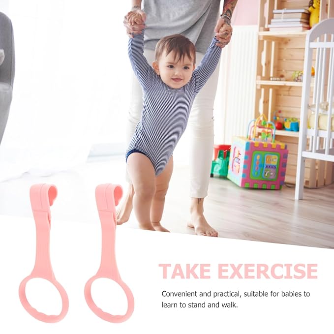 SAFIGLE 4pcs Pull up Rings Standing Walker Crib Tool Ring Playpen Crib Hook Help Stand Up Walking Training Tool for Newborn Pink Supplies