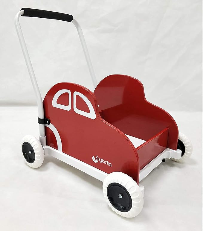 Englacha car Musical Toddler Walker, Baby Push Car with Built-in Musical Function and Speed Reduction Wheels, Red/White