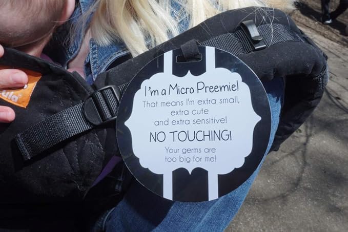 Three Little Tots Two Pack - Micro Preemie No Touching Baby Car Seat and Stroller Signs - CPSIA Safety Tested