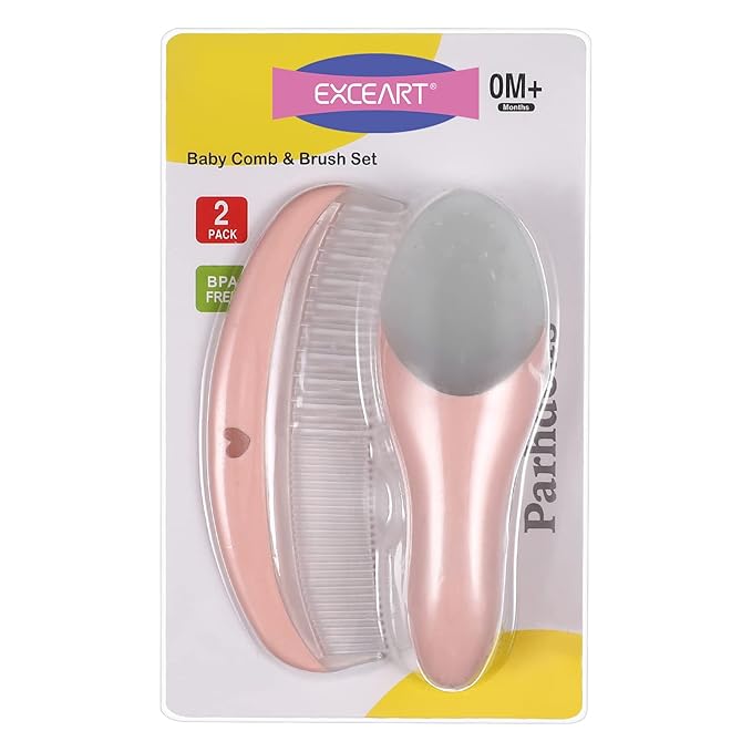 Baby Hair Brush and Comb Set Massage Scalp Brush for Newborn and Toddler 1Set (Pink)