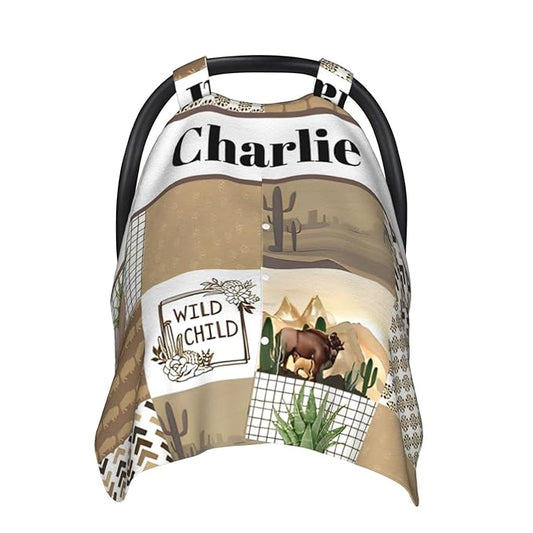 Personalized Baby Car Seat Canopy for Babies with Name, Custom Car Seat Covers for Boys Girls, Infant Opening Minky Nursing Breastfeeding Stroller Cover Carseat Canopies for Newborn (Hunting Theme)