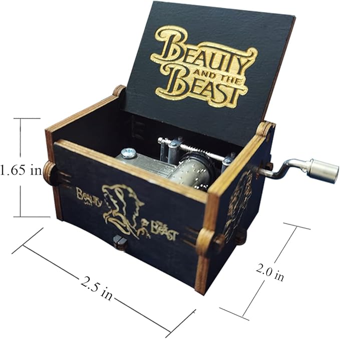 Beauty & Beast Music Box, Wooden Hand Crank Music Box, Wooden Toys for Movie Fans, Gifts for Kids/Sons/Daughters, Perfect for Valentine's Day, Birthday, Halloween and Christmas. (Beauty and the Beast
