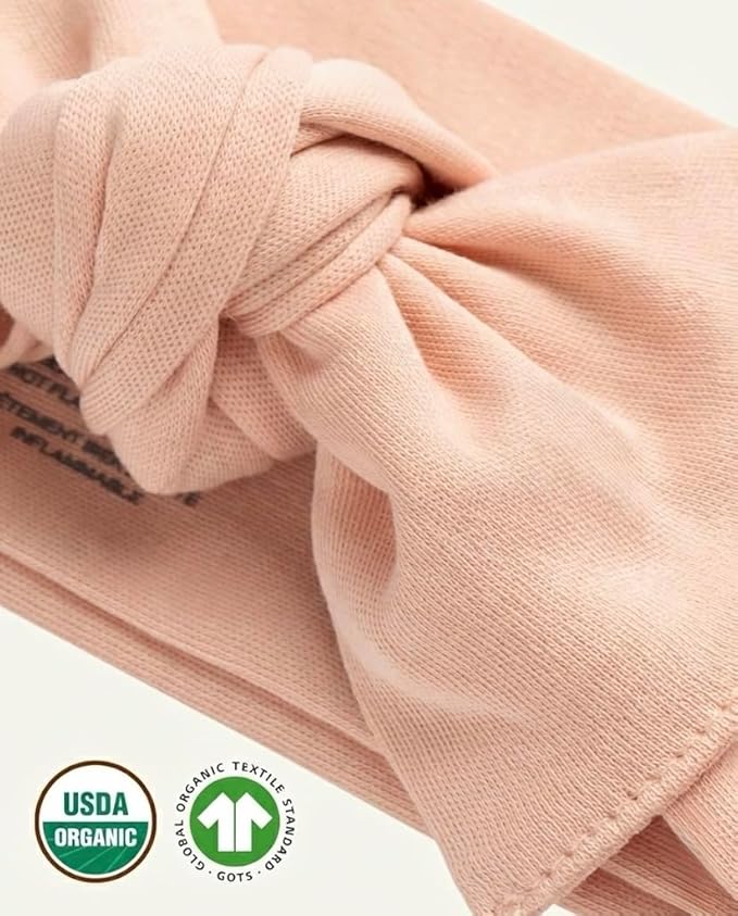 MON CHOU Baby Headbands - Set of 2 Organic Cotton Headbands for Baby Girls - Ultra Soft, 100% Pima Cotton Infant Hair Bows (Ivory & Bloom)