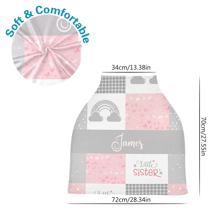 Custom Boho Rainbow Car Seat Canopy, Personalized Baby Car Seat with Name for Girls, Customized Nursing Breastfeeding Cover Infant Carseat Canopies for Newborn Babies