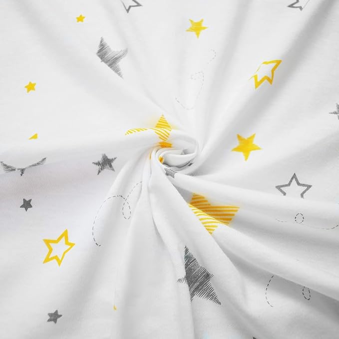 American Baby Company 2 Pack 100% Natural Cotton Fitted Pack and Play Sheets 39" x 27" - Soft & Breathable Pack N Play Sheets for Playard & Mini Crib Mattress, Yellow Star/Yellow, for Boys & Girls
