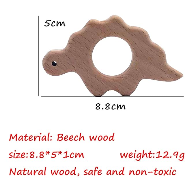 10pcs Lovely Cartoon Wood Dinosaur Pure Natural Animal Shape Beech Wooden Handmade Laser Printed Pattern DIY Necklace Pendant (Dinosaur)