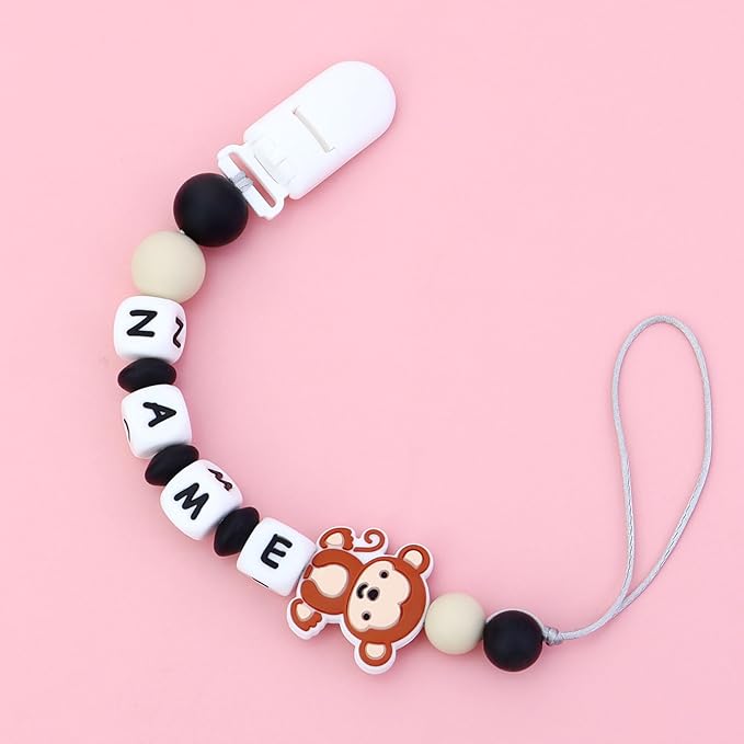 Personalized Pacifier Clip with Name for Girls Boys, Custom Name Stroller Clip Holder, Customized Silicone Holder Leash