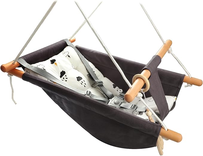 Baby Swing Outdoor Indoor for Infants to Toddlers, Portable Adjustable Baby Porch Swing with 5-Point Safety Belt, Kids Tree Hanging Chair Toys for Door Garden Backyard