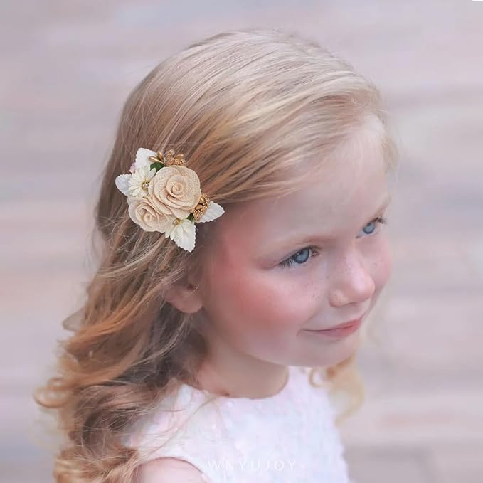 3pcs Girls Flower Hair Clips, Floral Hair Barrettes w/Boutique Fully Lined Alligator, Hair Bows for Baby Newborn Toddler