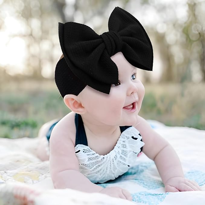 YanJie 2PCS 7'' Super Durable Soft Knot Headbands with Hair Bows Infant Toddlers Kids Hair Accessories Beige Black Headband for Newborn Baby Girls
