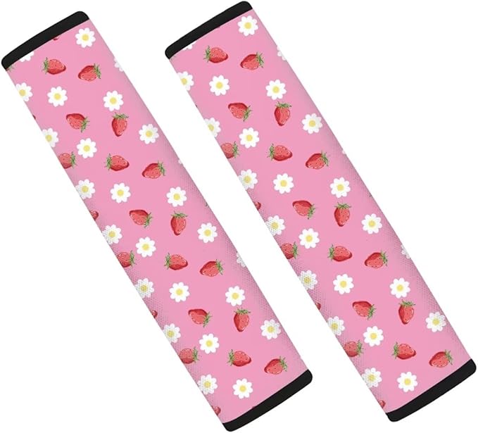 UNICEU Pink Strawberry Printed Neoprene Car Seatbelt Cushion Coversfor Women,Strawberry Car Accessories Seat Belt Covers Shoulder Pads Seatbelt Strap Cover