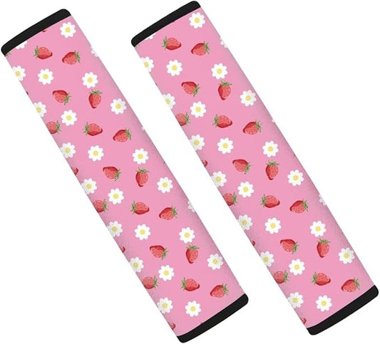 UNICEU Pink Strawberry Printed Neoprene Car Seatbelt Cushion Coversfor Women,Strawberry Car Accessories Seat Belt Covers Shoulder Pads Seatbelt Strap Cover
