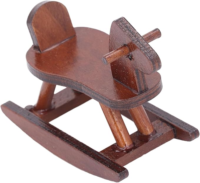 Miniature Wooden Horse, 1:12 Scale Doll House Rocking Horse Doll House Wooden Rocking Simulation Cockhorse for Accessory (Brown)