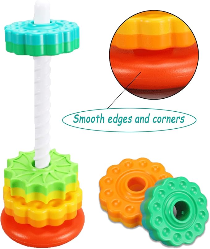 Baby Spinning Stacking Toys, Spin ABS Plastic and Color Rainbow Design Ring Stacker Baby Toys 6 to 12 Months Montessori Educational Learning Autism Sensory for Boys and Girls