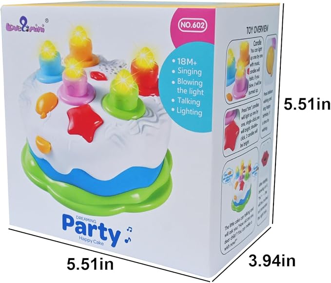 Love&Mini Birthday Cake Toys - First Birthday Cake Toy with LED Lighting, Music and Sonds, Great Baby Musical Toys for 1 2 3 4 Years Old Boys Girls Birthday and Xmas Gift