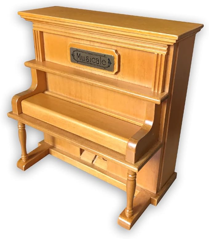 BinkeGG Play (Marriage of Love (Mariage D'Amour)) Brown Wooden Upright Piano Wind up Music Box with Sankyo Musical Movement (65 Tunes Option)