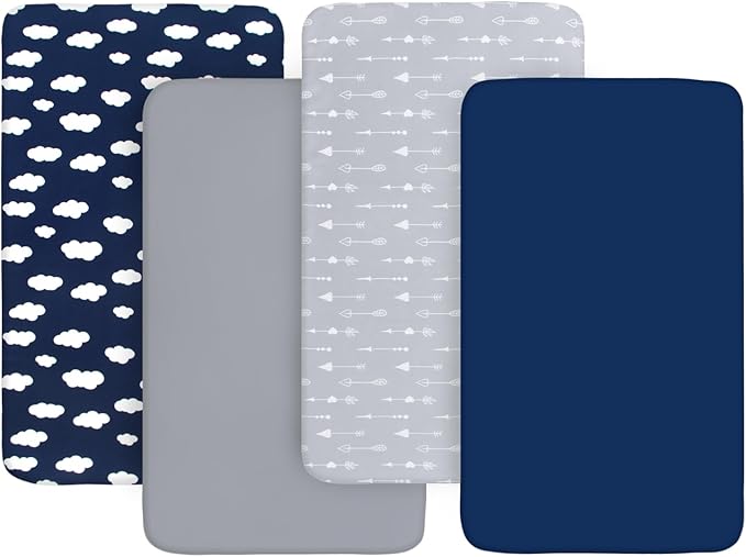 4 Pack Pack and Play Fitted Sheets, 24" x 42" Compatible with Guava Lotus Travel Crib and Other Travel Light Playard Mattress, Ultra Soft and Skin-Friendly, Navy Cloud