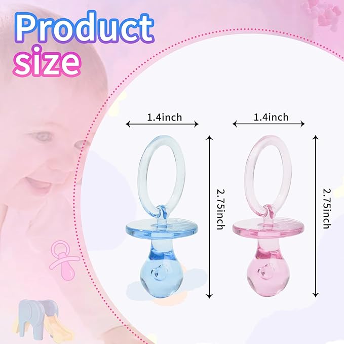 50 Pieces 2.75 Inch Baby Pacifier Baby Shower Plastic Pacifier for Baby Shower Pacifier, Baby Shower Gender Show Party Decoration DIY Baby Shower Birthday Party Gift (Pink and Blue)