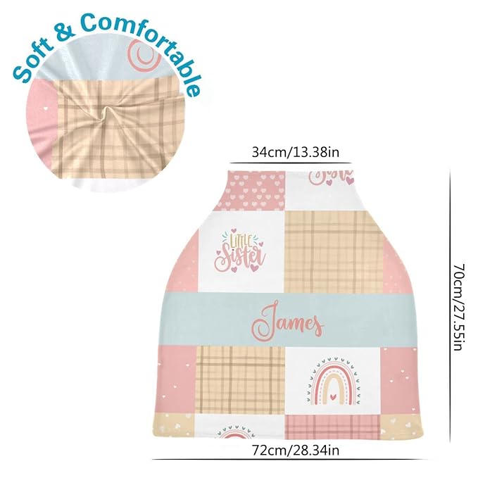 Personalized Baby Car Seat with Name for Girls, Custom Boho Rainbow Car Seat Canopy, Customized Nursing Breastfeeding Cover Infant Carseat Canopies for Newborn Babies