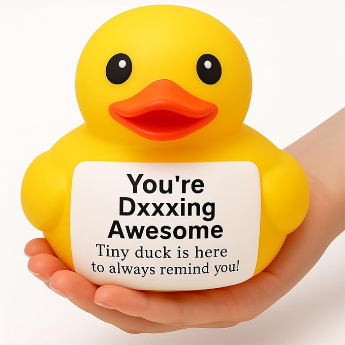 Civaner 7 Inch Emotional Giant Rubber Duck Big Jumbo Positive Yellow Duck Inspirational Gift Large Duckling Toy with Squeaky Sound for Men Coworker Colleges Graduation(You're Awesome)