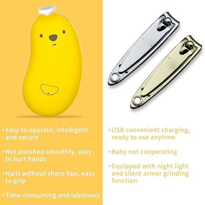Baby Nail Clipper Electric Trimmer - with 6 Grinding Heads and LED Lights, Newborn Toddlers Children's Nail and Toe Safe Nail Clipper Manicure Set