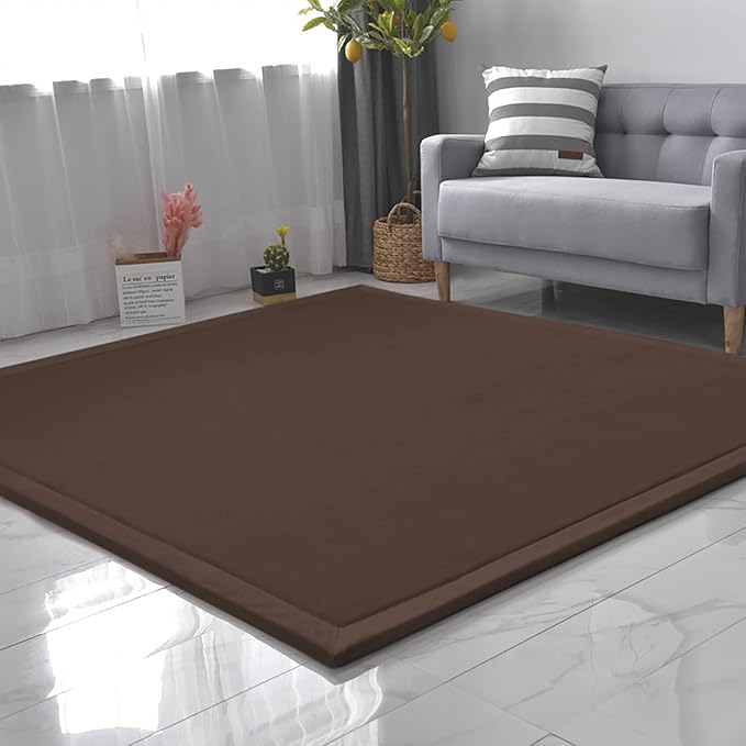 Loartee Nursery Rug Coral Velvet Crawling Rugs Mat Area Rugs Play Crawling Mat(5'11"x6'7", Coffee) for Toddler Children Play Mat Yoga Mat Exercise Pads Carpet