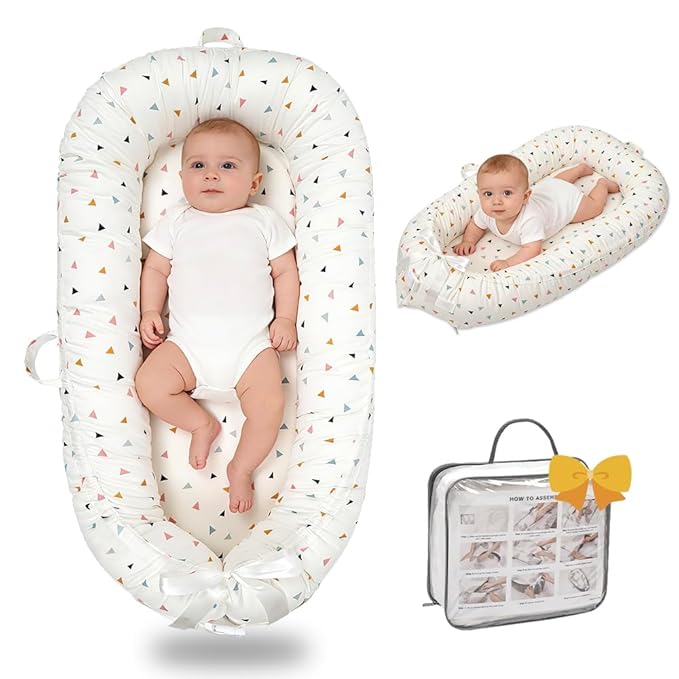 Infant Support Cushion-Breathable and Soft Organic 100% Cotton, Portable Tummy Time Mat with Removable Support Cushion Cover, Floor Baby Support Cushion for Newborn - Triangle