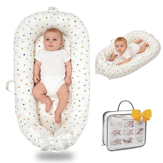 Infant Support Cushion-Breathable and Soft Organic 100% Cotton, Portable Tummy Time Mat with Removable Support Cushion Cover, Floor Baby Support Cushion for Newborn - Triangle