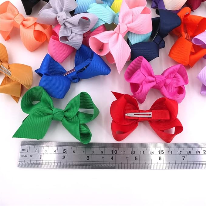 24 Colors Boutique Hair Bow Clips for Little Girls Grosgrain Ribbon Bow Alligator Hair Clip Toddler Baby Girl Kids Hair Accessories (24 pcs/3 Inch)