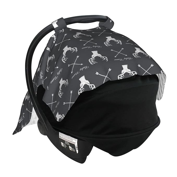 Personalized Deer and Arrow Baby Car Seat Canopy for Babies with Name, Custom Car Seat Covers Boys Girls, Peekaboo Opening Minky Nursing Breastfeeding Cover Infant Car Seat Canopies for Newborn