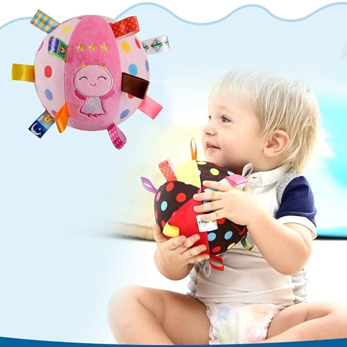 Baby Soft Plush Sensory Toys - Built-in Bell Balls - Educational Stuffed Rattle for Baby Comfort - Colorful Tags - Cute Angle